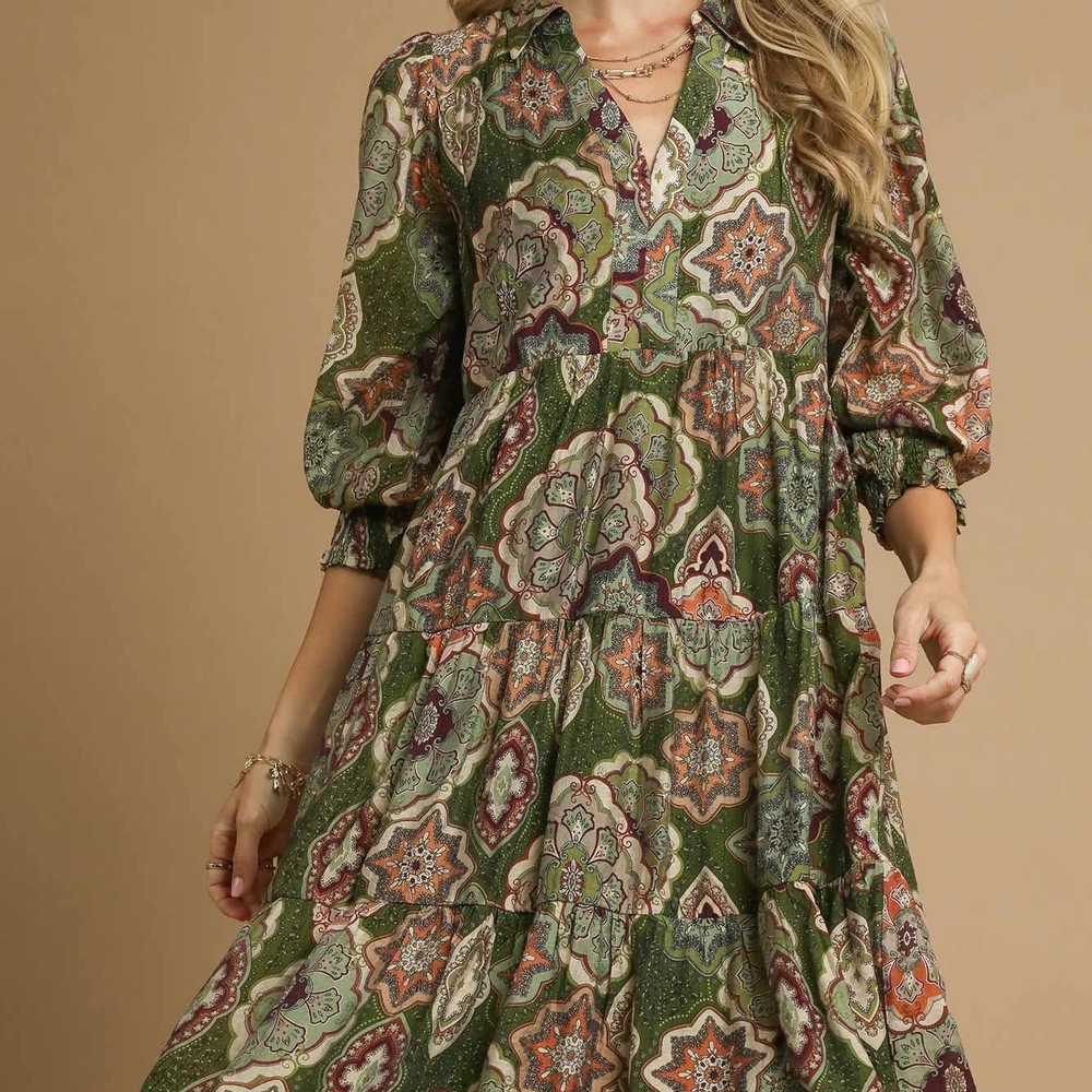 Bohemian Green Patterned Dress